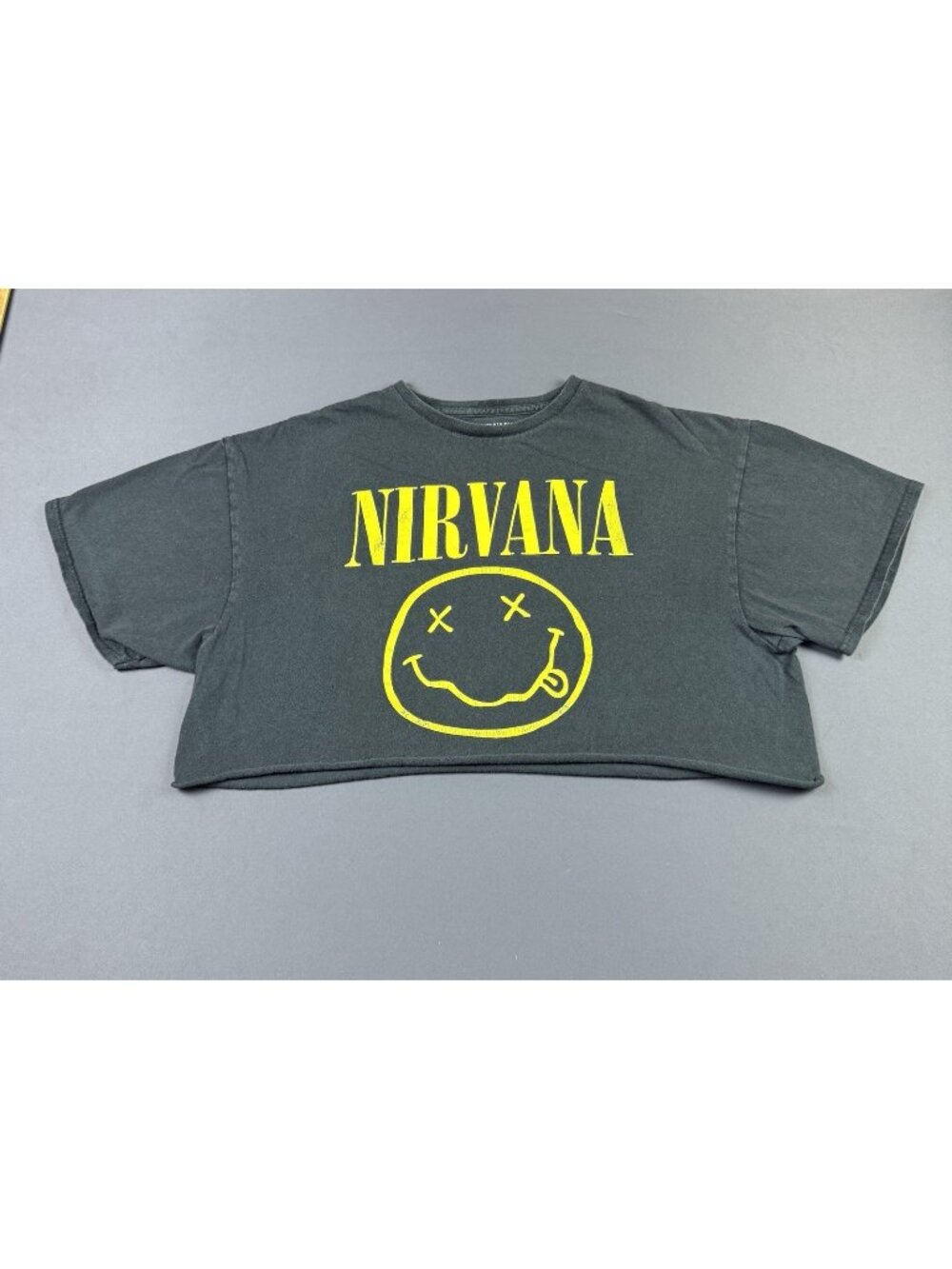 Nirvana Smiley Band Tee Grunge Punk Tour Album Cropped Black Shirt Womens Shirt